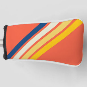 Colourful Orange 70s 80s Retro Striped Stripes Golf Head Cover