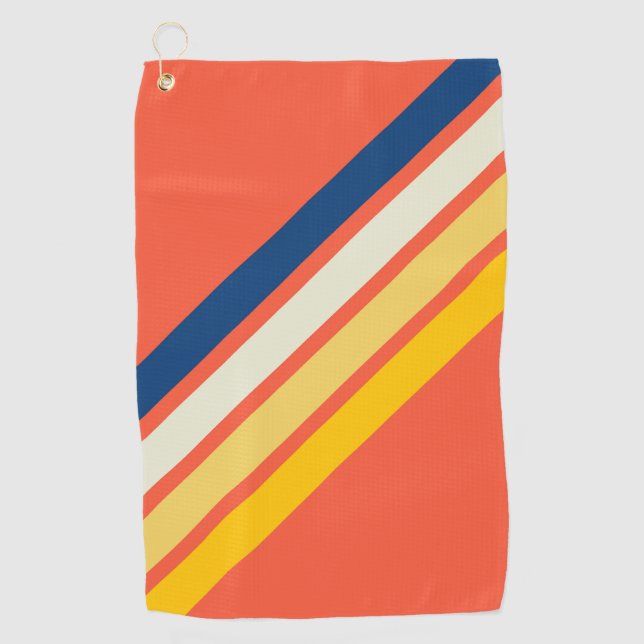 Colourful Orange 70s 80s Retro Striped Stripes Golf Towel (Front)