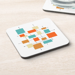 Colourful Orange and Blue Geometric Retro Coaster