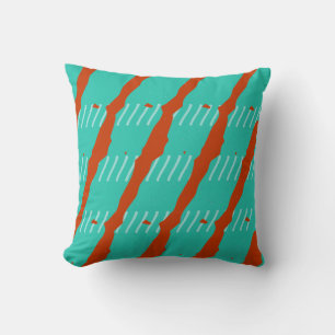 Colourful orange and turquoise stripes / lines cushion