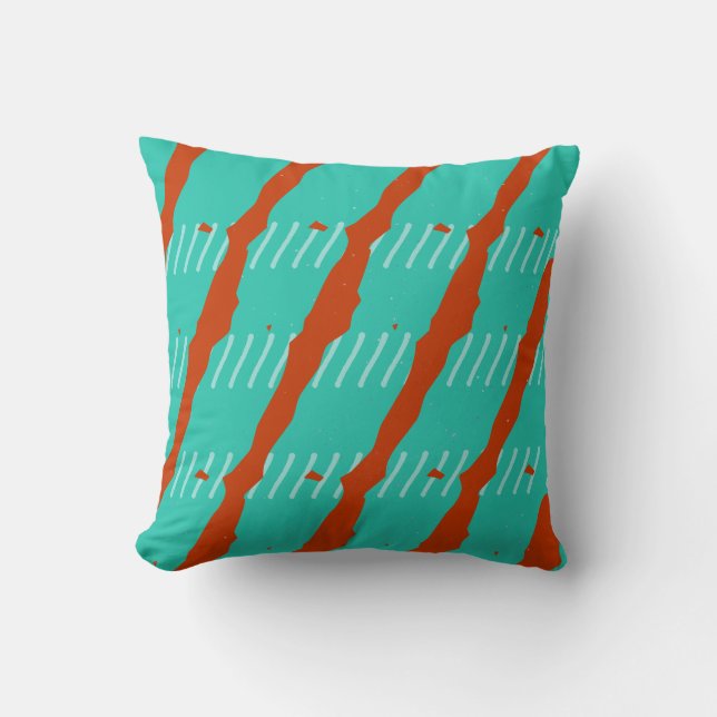 Colourful orange and turquoise stripes / lines cushion (Front)
