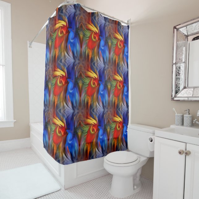 Colourful Orange Blue Yellow Abstract Art  Shower Curtain (In Situ)