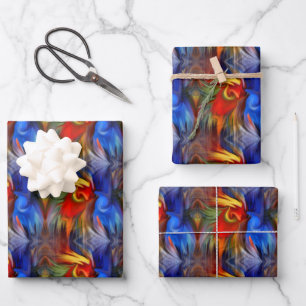 Colourful Orange Blue Yellow Abstract Art   Wrapping Paper Sheet