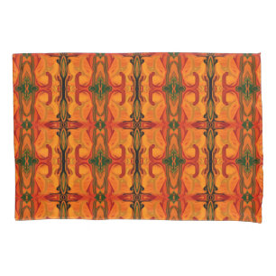 Colourful Orange Brown Brush Shapes Abstract      Pillowcase