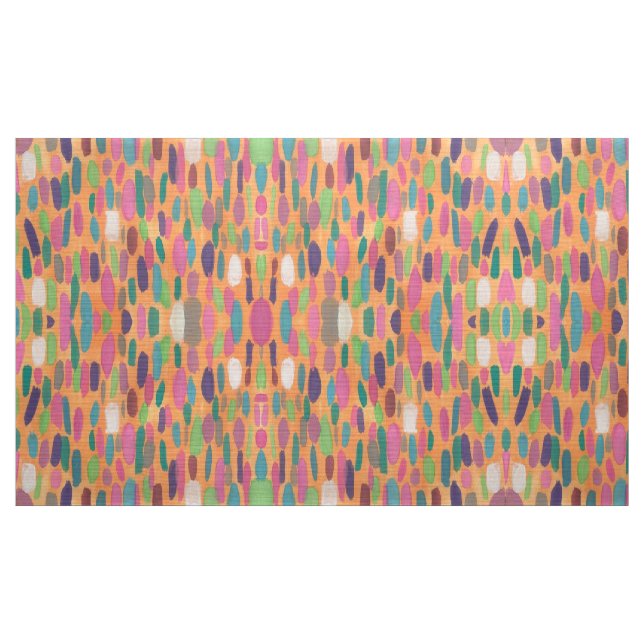 Colourful Orange Brushstrokes Bohemian Print Fabric (Yard)