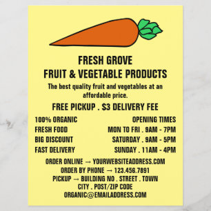 Colourful Orange Carrot, Greengrocers Advertising Flyer