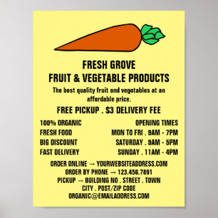 Colourful Orange Carrot, Greengrocers Advertising Poster