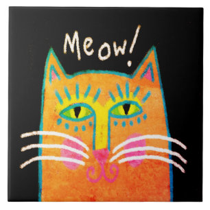 Colourful Orange Cat Abstract Art Ceramic Tile