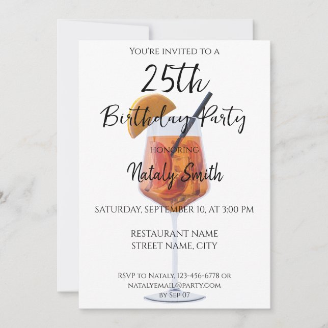 Colourful orange cocktail invitation (Front)