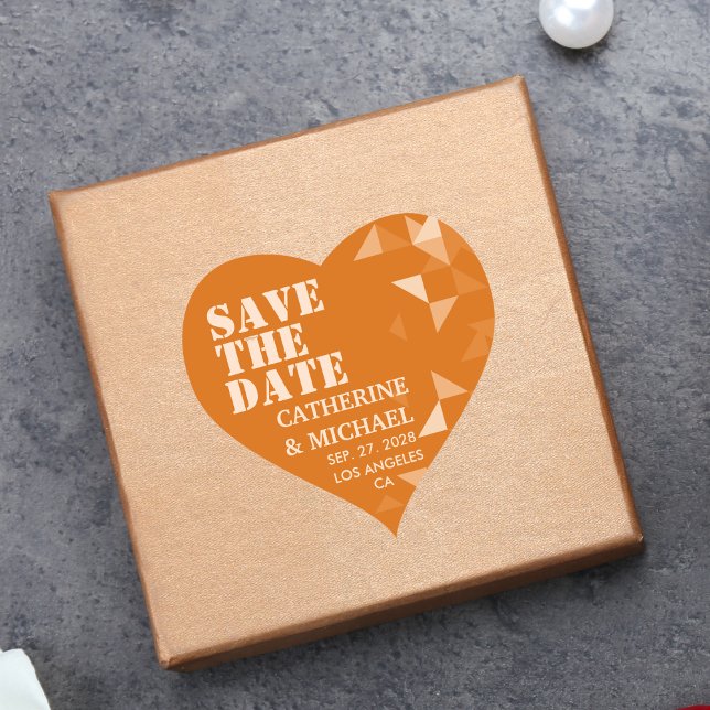 Colourful Orange Geometric Wedding Save The Date Heart Sticker (Creator Uploaded)