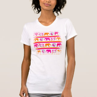 Colourful Orange Hot Pink Elephants Paisley Hearts T-Shirt