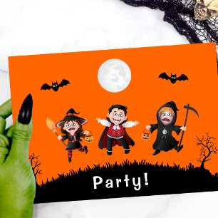 Colourful Orange Jumping Halloween Kids Party Invitation