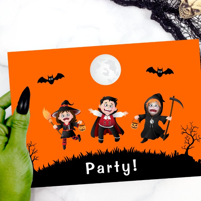 Colourful Orange Jumping Halloween Kids Party Invitation (Creator Uploaded)