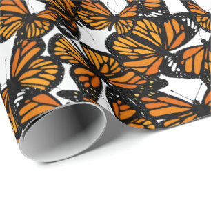 Colourful Orange Monarch Butterflies Print Wrapping Paper