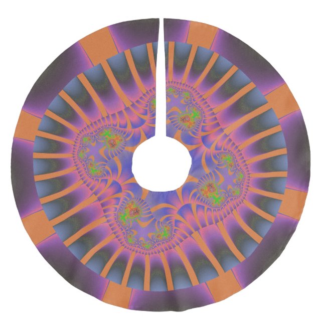 Colourful Orange, Pink and Blue Fractal Brushed Polyester Tree Skirt (Front)