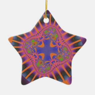 Colourful Orange, Pink and Blue Fractal Ceramic Ornament