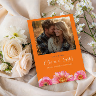 Colourful Orange Pink Floral Photo Save The Date