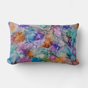 Colourful orange, purple, pink, blue abstract Art  Lumbar Cushion