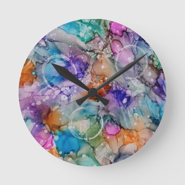 Colourful orange, purple, pink, blue abstract Art  Round Clock (Front)