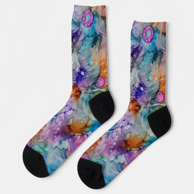 Colourful orange, purple, pink, blue abstract Art  Socks (Left)