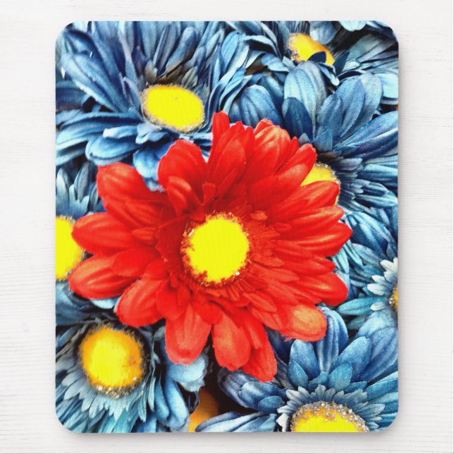 Colourful Orange Red Blue Gerber Daisies Flowers Mouse Pad (Front)