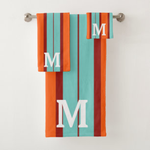 colourful orange &red  blue initial monogram bath towel set
