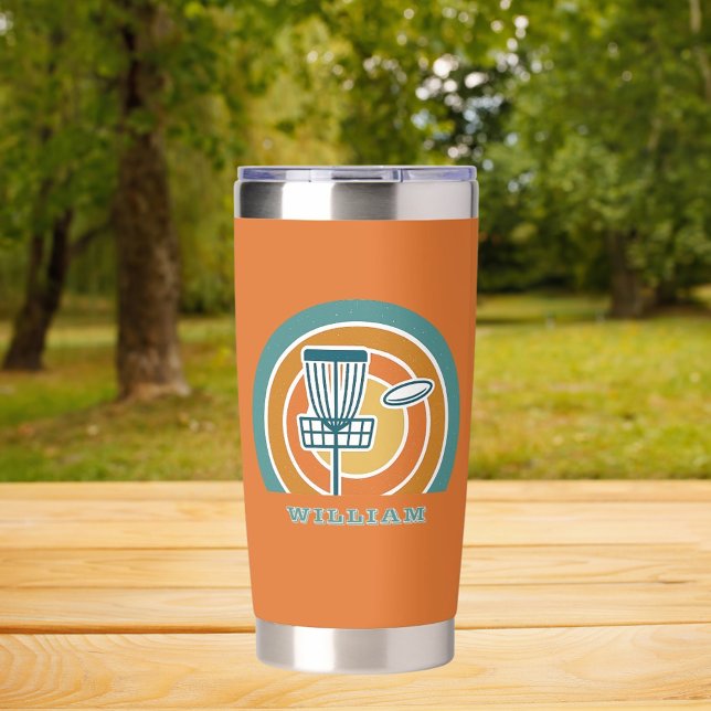 Colourful orange Retro Disc Golf Insulated Tumbler (Creator Uploaded)