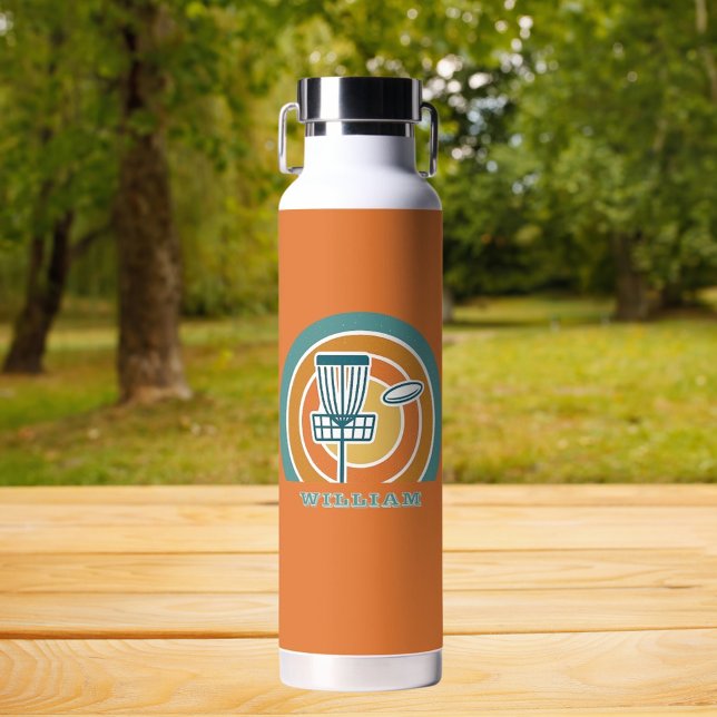 Colourful orange Retro Disc Golf Water Bottle (Creator Uploaded)