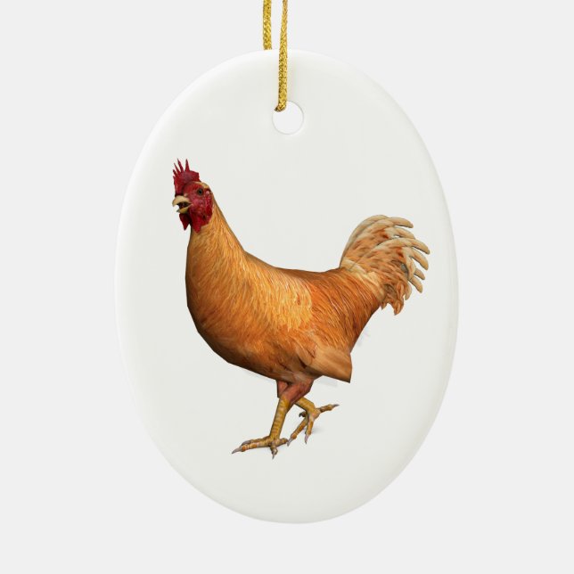 Colourful Orange Rooster Ceramic Ornament (Back)