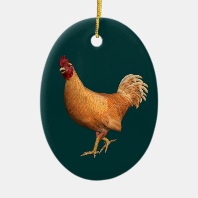 Colourful Orange Rooster Ceramic Tree Decoration (Front)