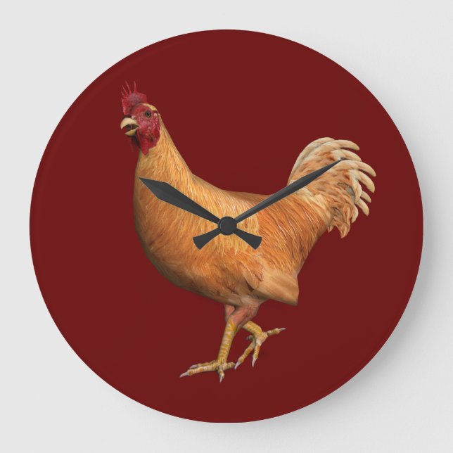 Colourful Orange Rooster Large Clock (Front)