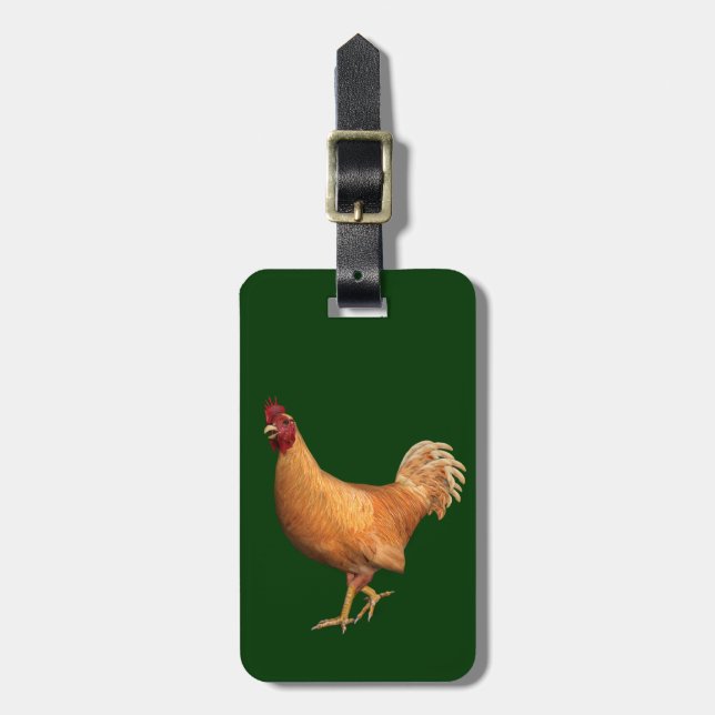 Colourful Orange Rooster Luggage Tag (Front Vertical)
