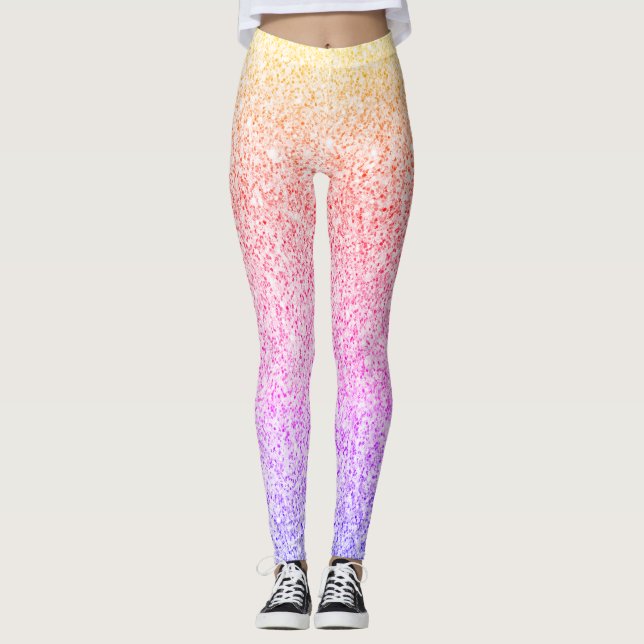 Colourful orange rose pink faux sparkles leggings (Front)