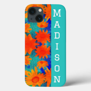 colourful orange sunflowers stylish modern art iPhone 13 case
