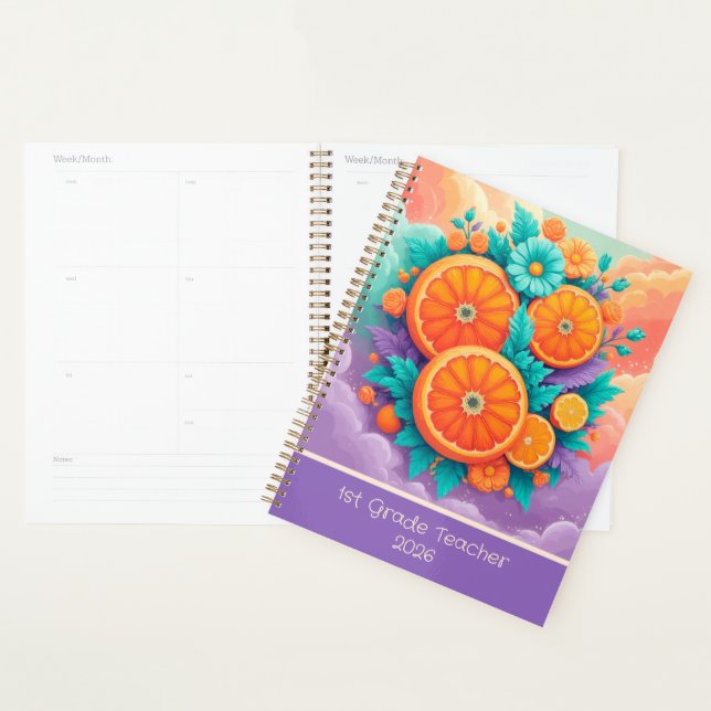 Colourful oranges for 1st grade 2025 custom planner (Display)