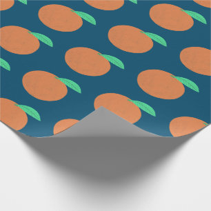 Colourful Oranges Fruity Fun Citrus Pattern Navy Wrapping Paper