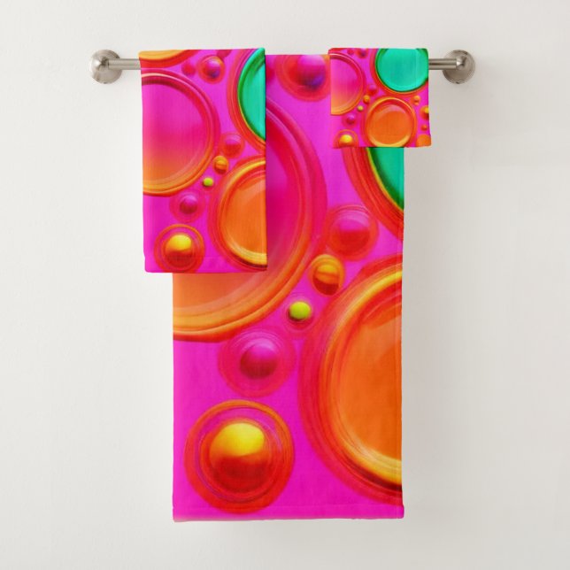 Colourful Orb Abstract Art Bath Towel Set (Insitu)