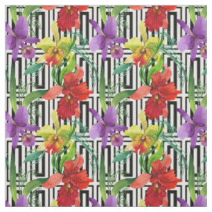 Colourful Orchid Flowers Watercolor Pattern Fabric