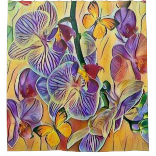 Colourful orchids flower butterflies watercolor shower curtain