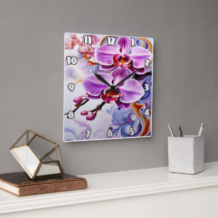 Colourful Orchids in Bloom Square Wall Clock