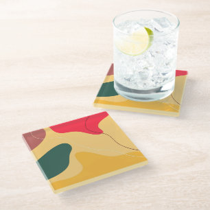 Colourful organic shapes abstract background glass coaster