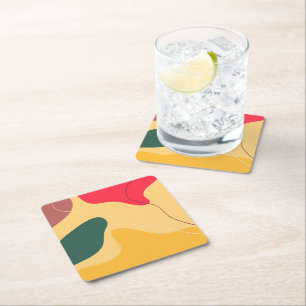 Colourful organic shapes abstract background square paper coaster