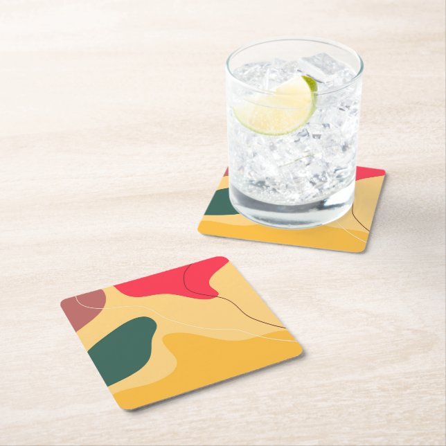 Colourful organic shapes abstract background square paper coaster (Insitu)