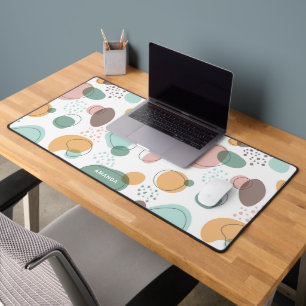 Colourful organic shapes pattern monogram desk mat