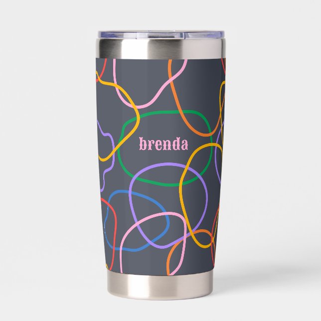 Colourful Organic Shapes Pattern Monogram Insulated Tumbler (Front)