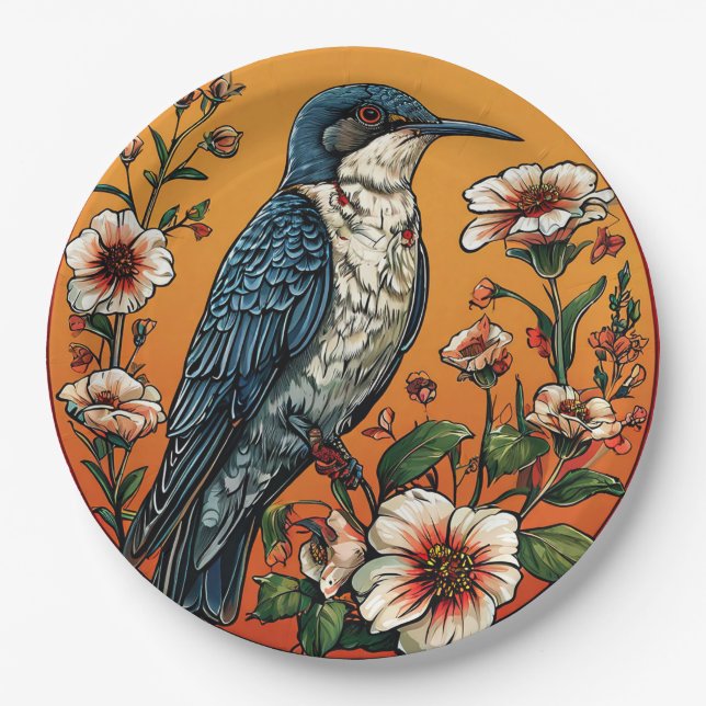 Colourful Oriental cuckoo Bird Paper Plate (Front)