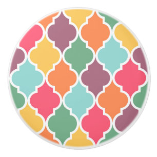Colourful oriental quatrefoil pattern ceramic knob