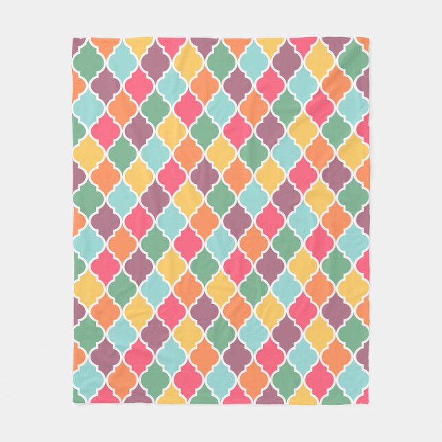 Colourful oriental quatrefoil pattern fleece blanket (Front)
