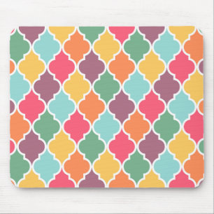 Colourful oriental quatrefoil pattern mouse pad