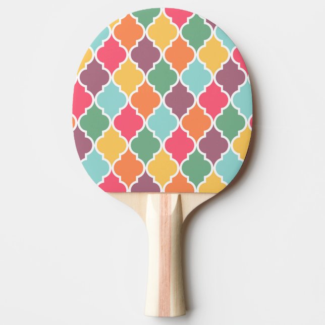 Colourful oriental quatrefoil pattern ping pong paddle (Front)